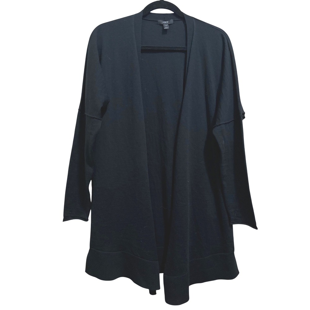 J.Crew Black 100% Merino Wool Open Front Longline Cardigan Sweater J0188 Medium